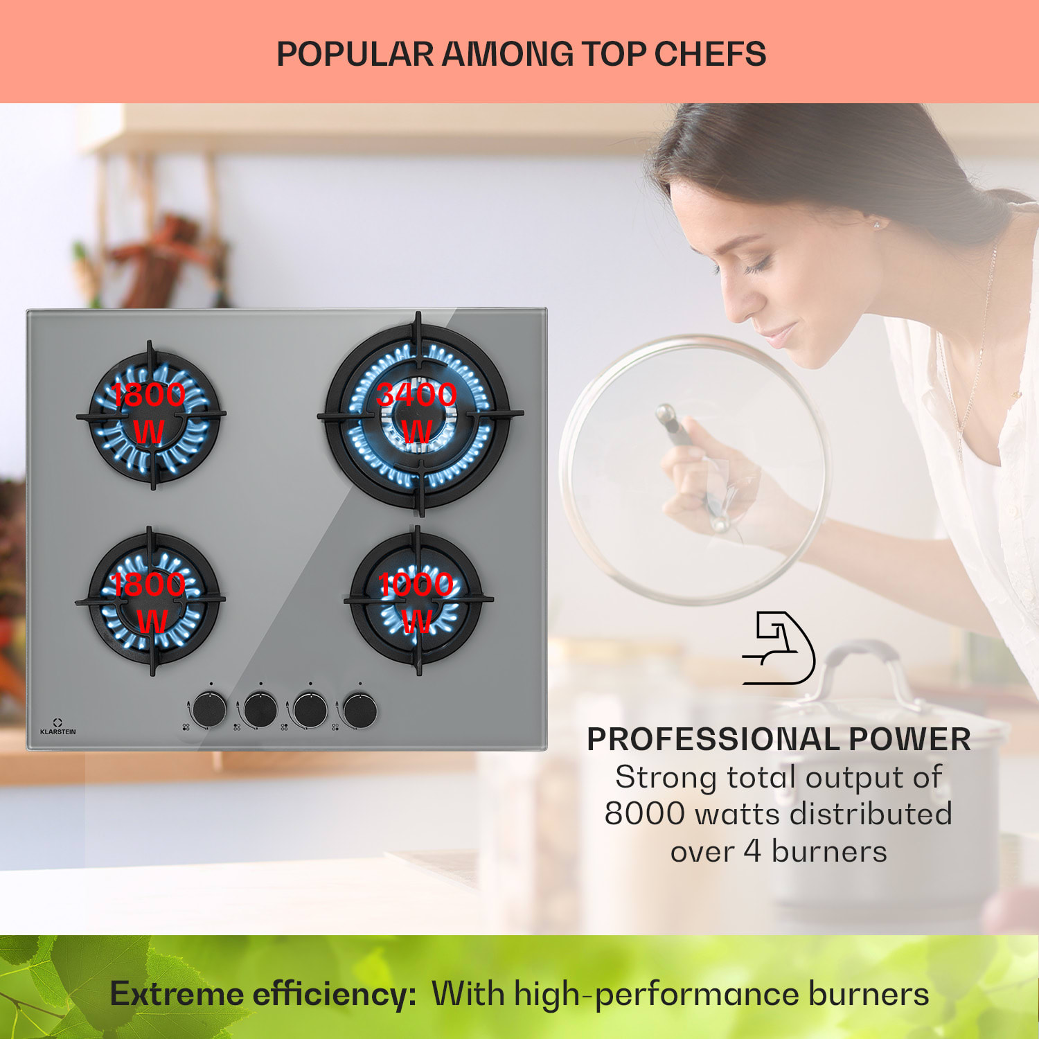 Klarstein Firetale, plynová varná doska, 4 hliníkové horáky, vrátane hadice a redukčného ventilu – Obrázok 2