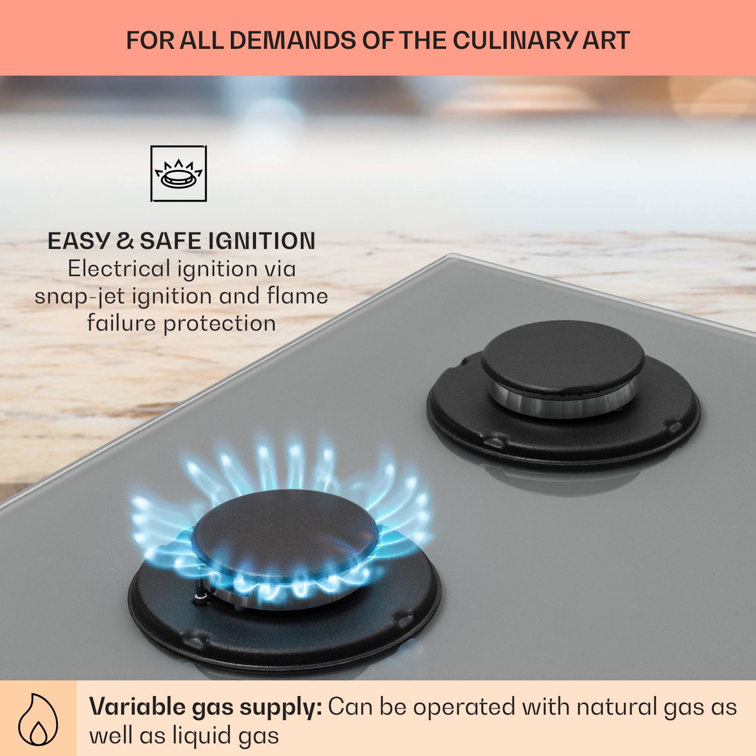 Klarstein Firetale, plynová varná doska, 4 hliníkové horáky, vrátane hadice a redukčného ventilu – Obrázok 4