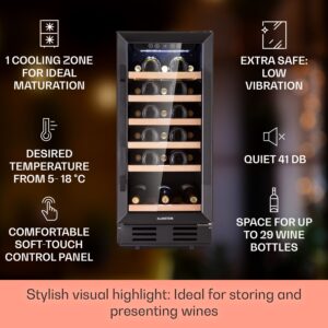 Klarstein Vinovilla 29 Built-In, vstavaná vinotéka, 81 l, 29 fliaš, 1 zóna, sklenené dvierka, nehrdzavejúca oceľ