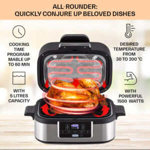Klarstein Combo Air, teplovzdušná fritéza s grilom, 1500 W, 4,5 l grilovací kôš, 2,5 l fritovací kôš, 5 programov