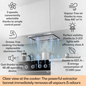 Klarstein Camila, vstavaný digestor, 52 cm, 397 m³/h, LED, dotyková plocha, nehrdzavejúca oceľ