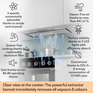 Klarstein Camila, vstavaný digestor, 70 cm, 397 m³/h, LED, dotyková plocha, nehrdzavejúca oceľ