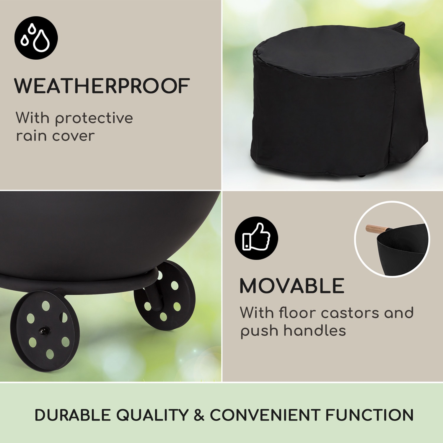 Blumfeldt Fireball Egon, ohnisko, oceľ, do záhrady alebo na terasu, Ø 66 cm, kryt na gril – Obrázok 3