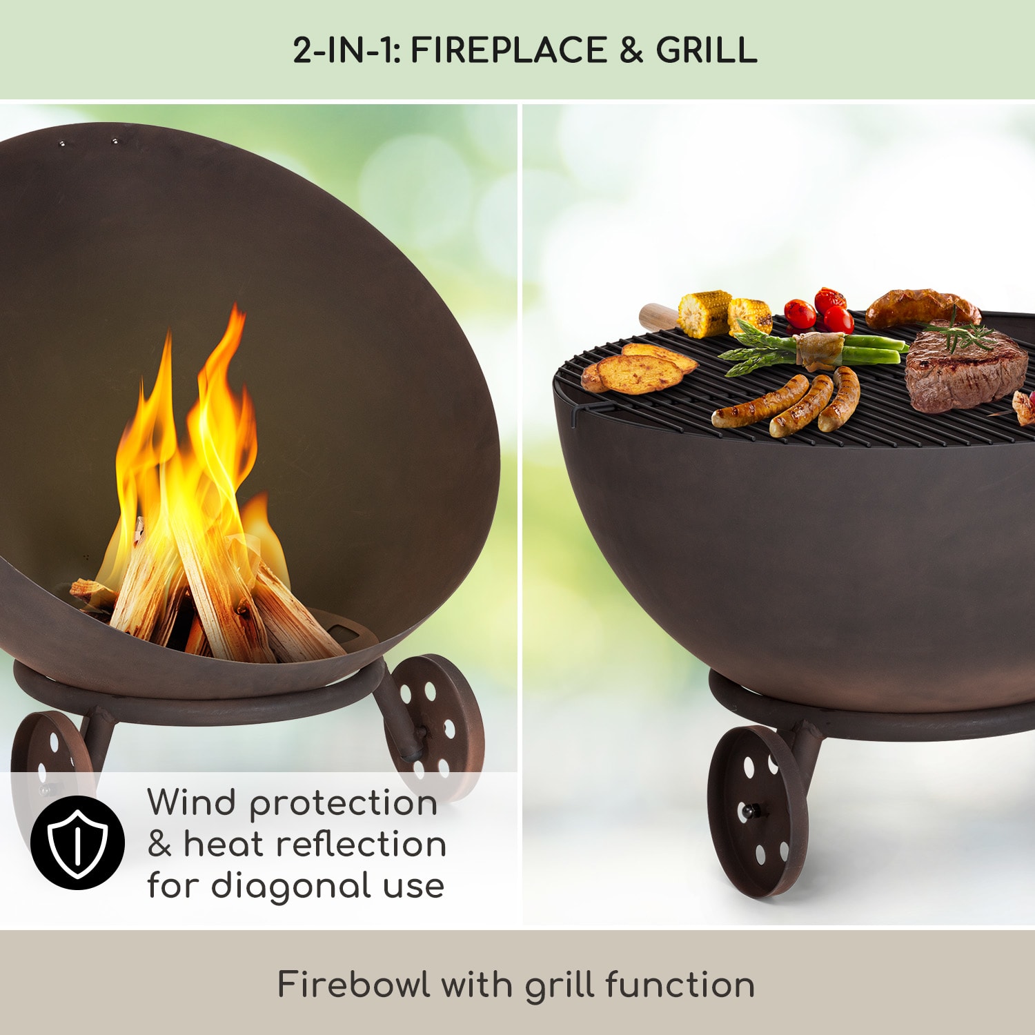 Blumfeldt Fireball Egon, ohnisko, oceľ, do záhrady alebo na terasu, Ø 66 cm, kryt na gril