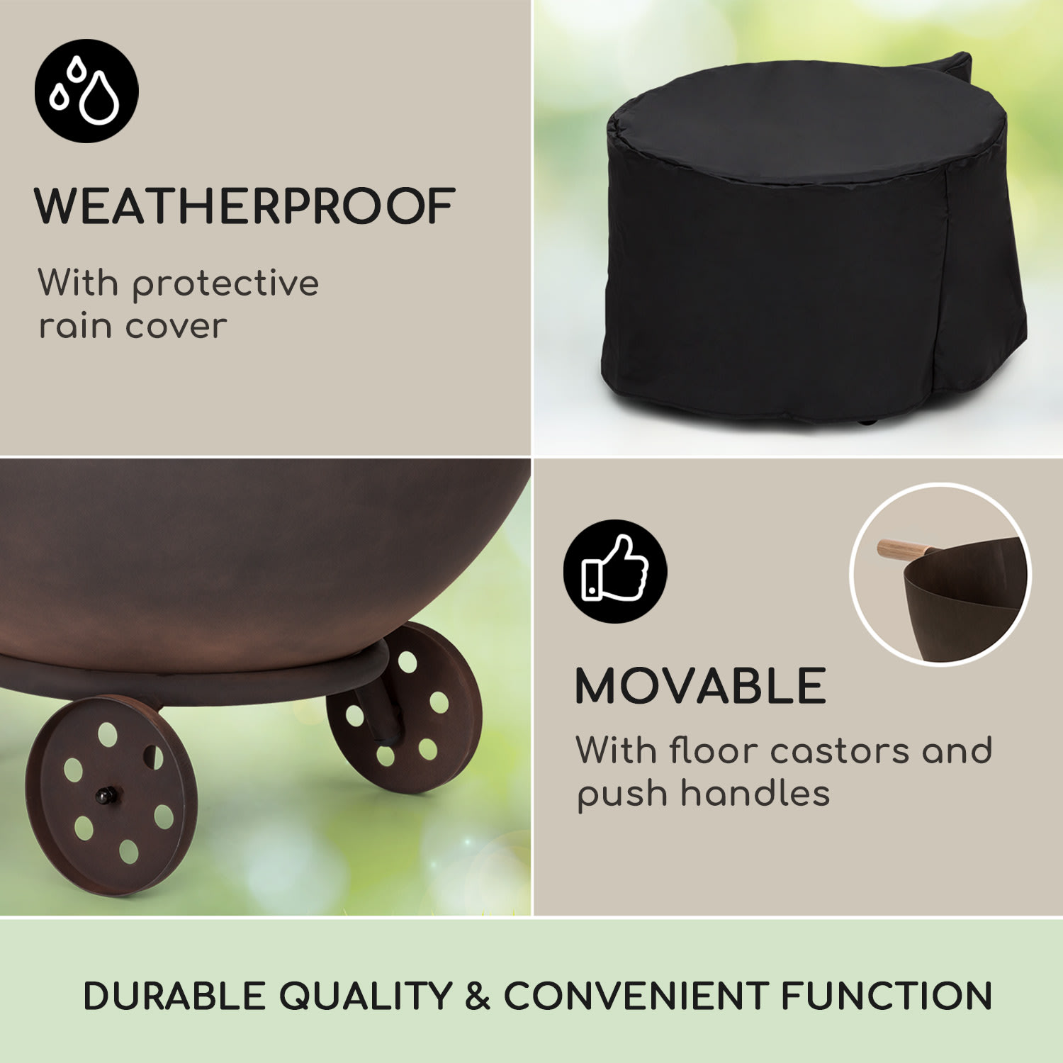 Blumfeldt Fireball Egon, ohnisko, oceľ, do záhrady alebo na terasu, Ø 66 cm, kryt na gril – Obrázok 3