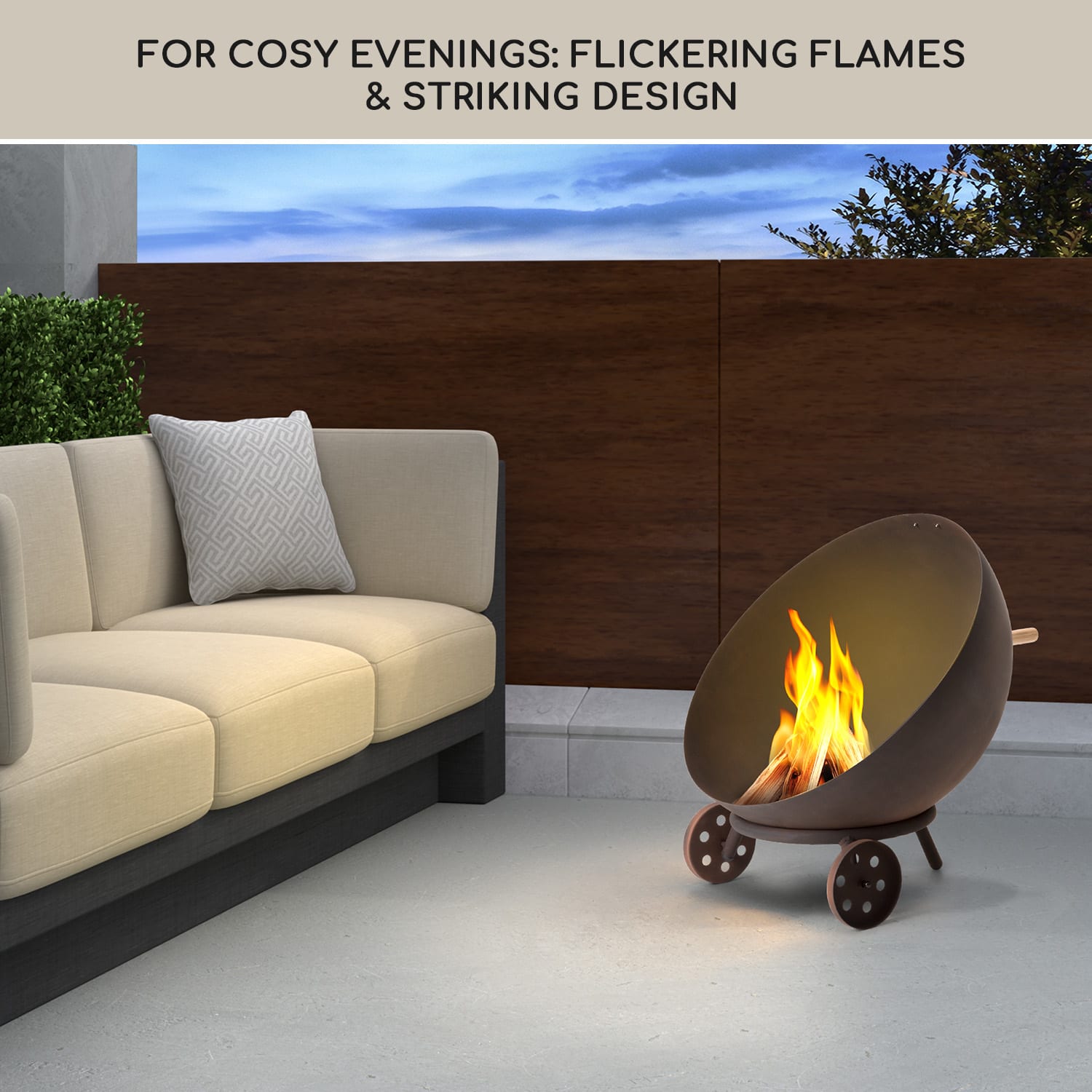 Blumfeldt Fireball Egon, ohnisko, oceľ, do záhrady alebo na terasu, Ø 66 cm, kryt na gril – Obrázok 5