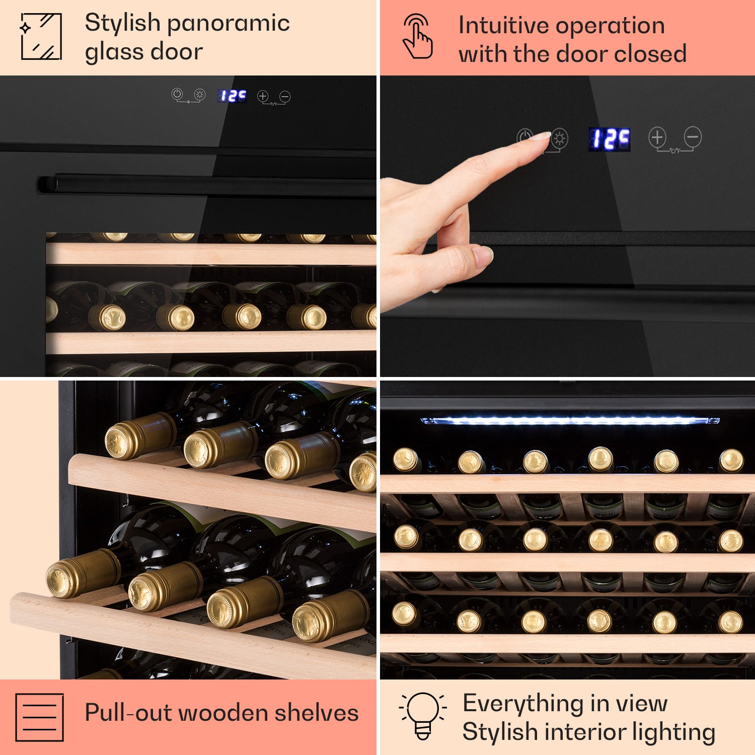 Klarstein Vinsider 30 Built-In Uno, vstavaná vinotéka, 77 l, 30 fliaš, nehrdzavejúca oceľ – Obrázok 4