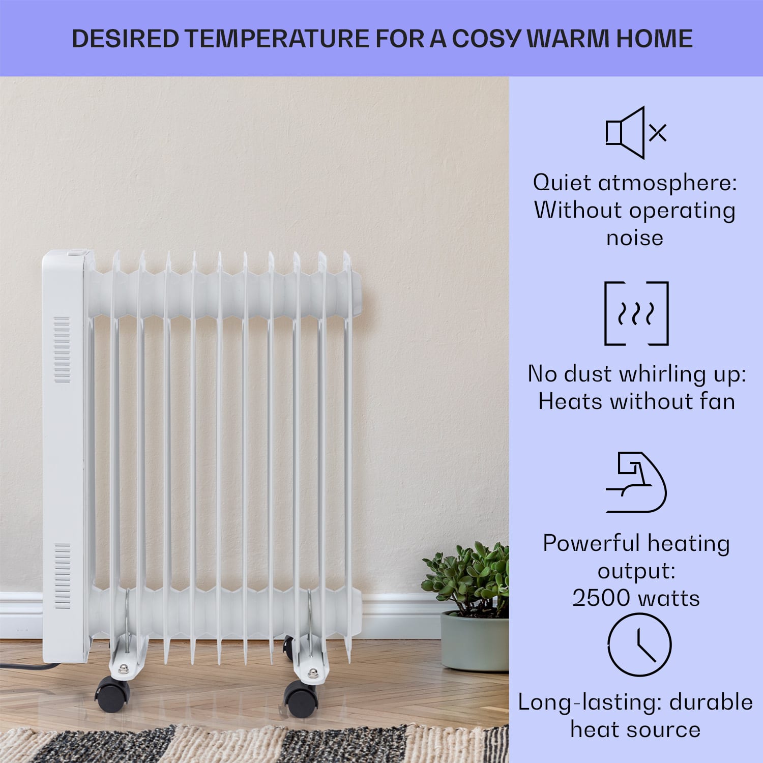 Sanford Smart, olejový radiátor, 2500 W, týždenný časovač, LED displej, dotykový panel, Klarstein aplikácia