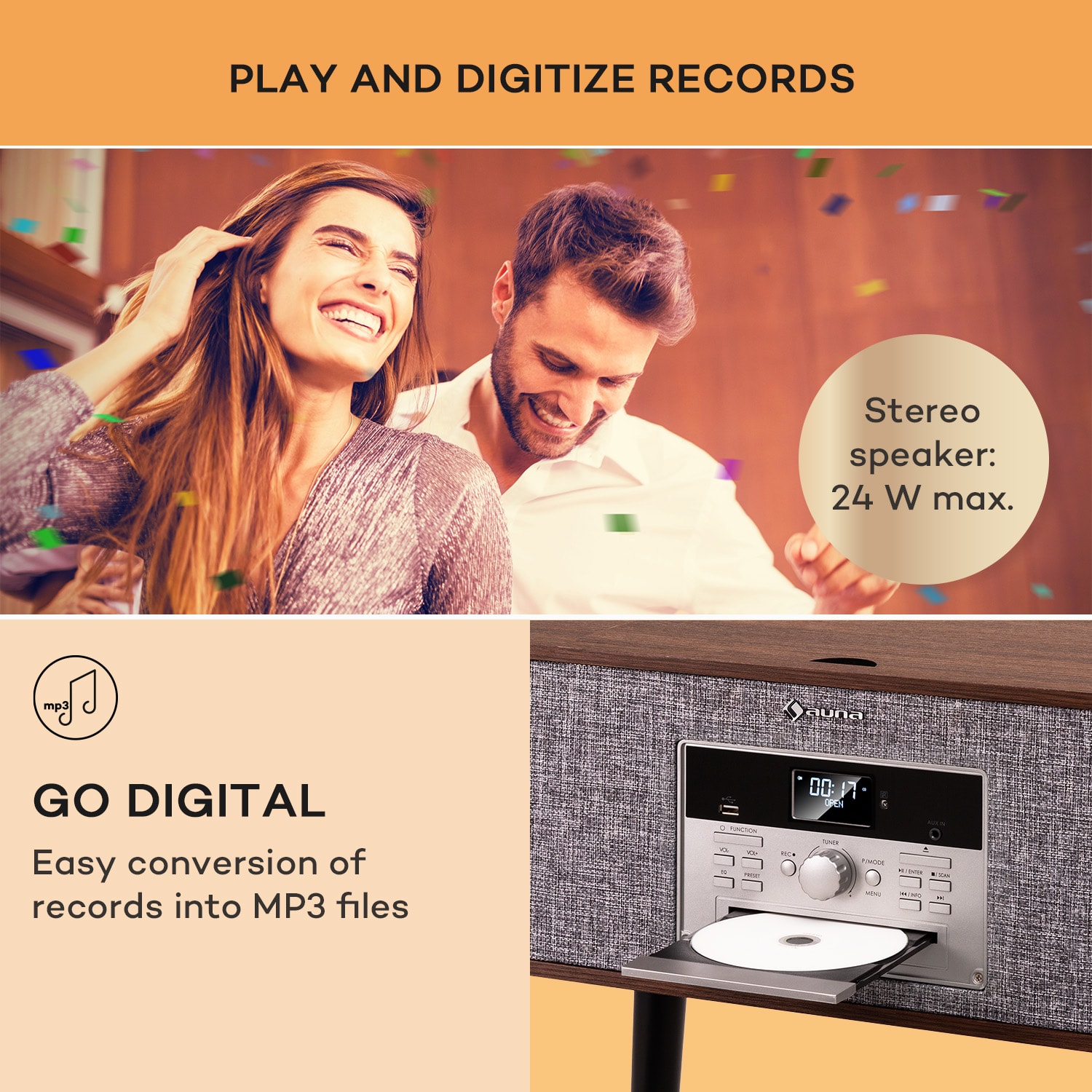 Auna Julie Ann, stereo systém, CD, BT, USB, DAB+/UKW, AUX-In – Obrázok 2