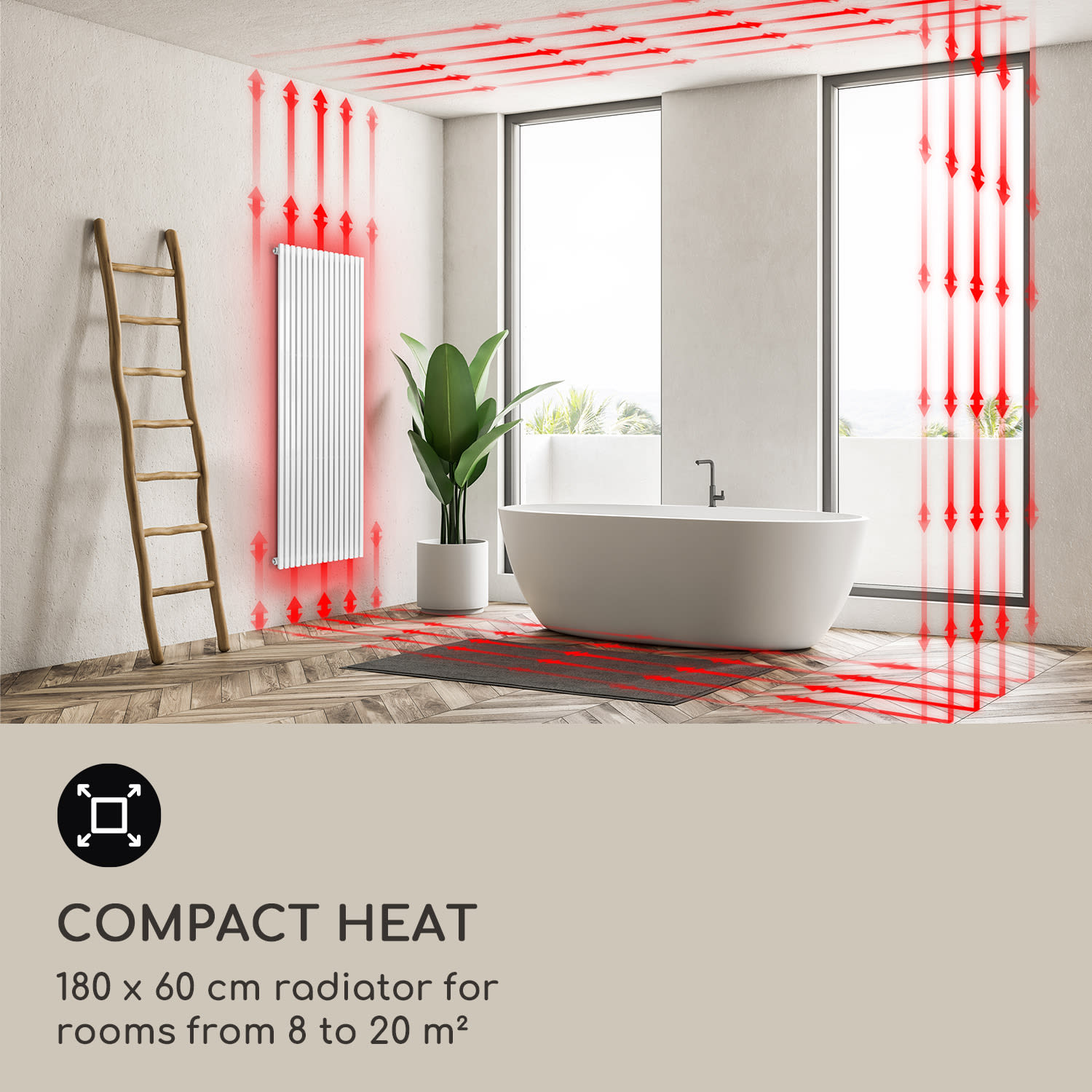 Blumfeldt Delgado, 180 x 60, radiátor, kúpeľňový radiátor, rúrkový radiátor, 1065W, teplá voda, 1/2 – Obrázok 4