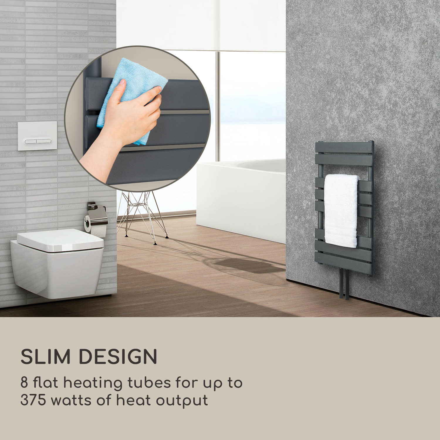 Blumfeldt Fairmont, radiátor, 80 x 45, 375 W, teplá voda, 3 držiaky uterákov, 1/2 – Obrázok 2