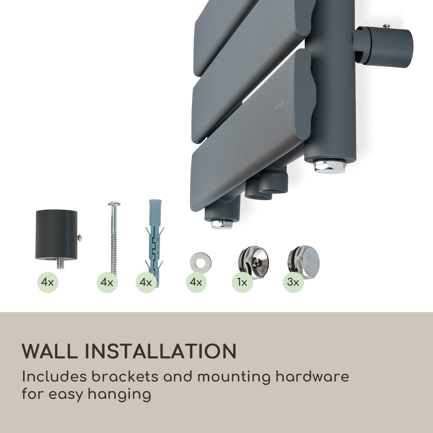 Blumfeldt Fairmont, radiátor, 80 x 45, 375 W, teplá voda, 3 držiaky uterákov, 1/2 – Obrázok 3