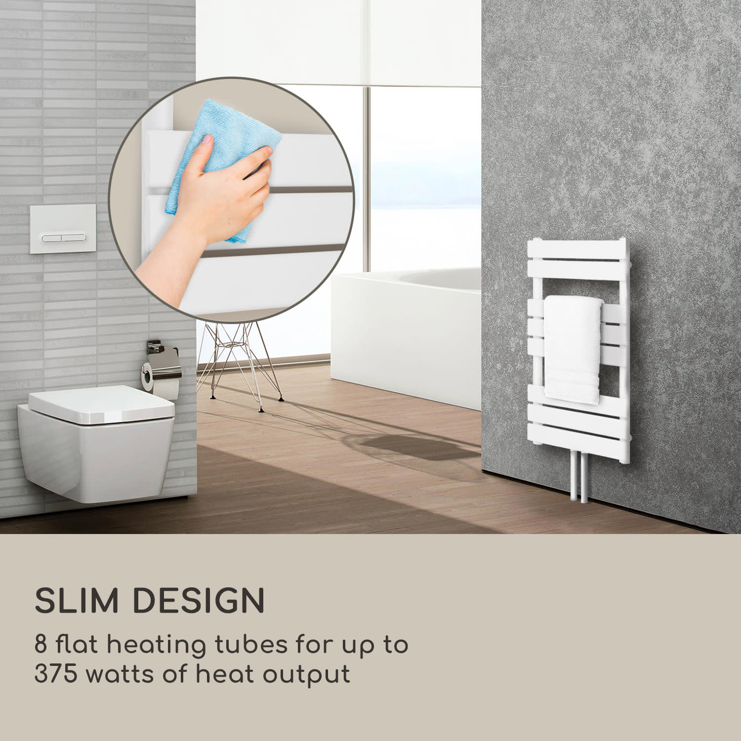 Blumfeldt Fairmont, radiátor, 80 x 45, 375 W, teplá voda, 3 držiaky uterákov, 1/2 – Obrázok 2