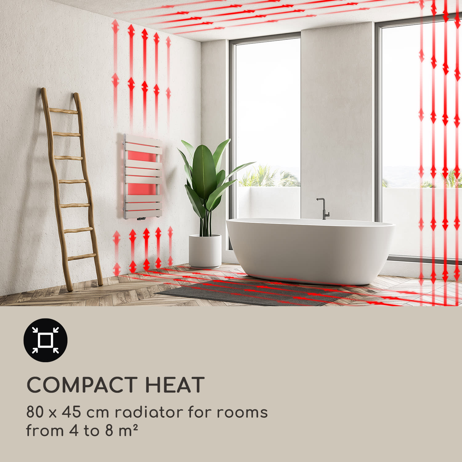 Blumfeldt Fairmont, radiátor, 80 x 45, 375 W, teplá voda, 3 držiaky uterákov, 1/2 – Obrázok 4