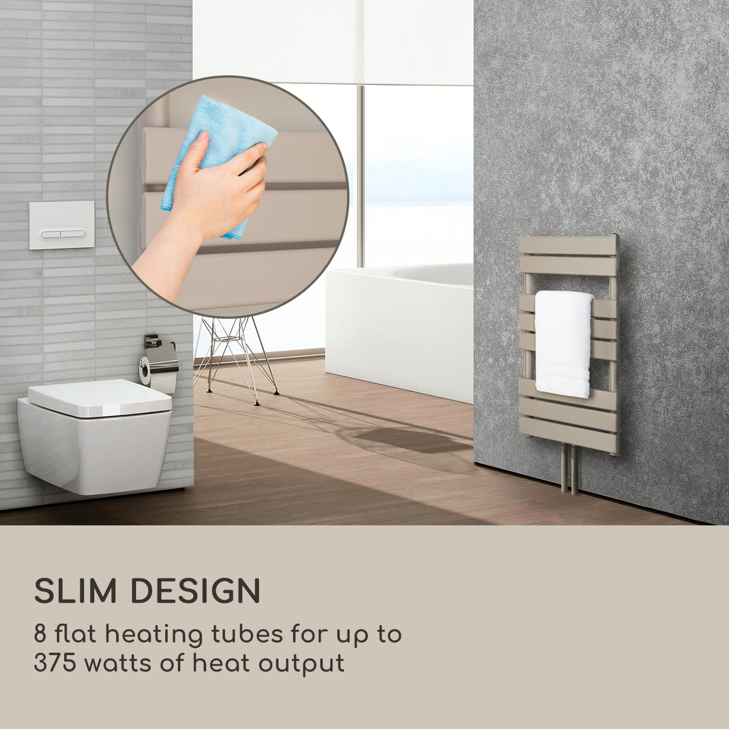 Blumfeldt Fairmont, radiátor, 80 x 45, 375 W, teplá voda, 3 držiaky uterákov, 1/2 – Obrázok 2