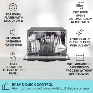 Klarstein Havasia UV 6 Luminance, umývačka riadu, UV svetlo, 1380 W, sklenená predná časť, voľne stojaca