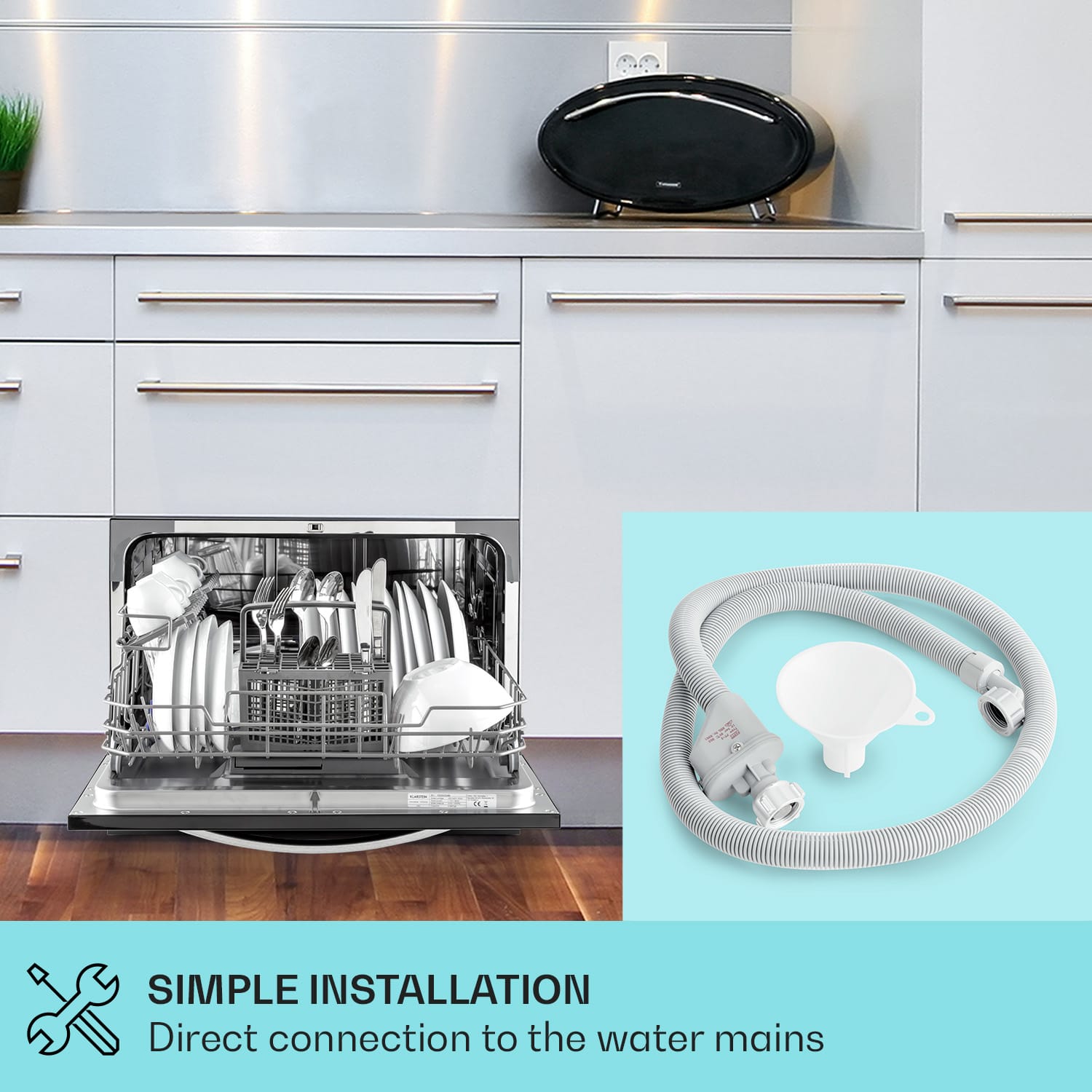 Klarstein Havasia UV 6 Luminance, umývačka riadu, UV svetlo, 1380 W, sklenená predná časť, voľne stojaca – Obrázok 3