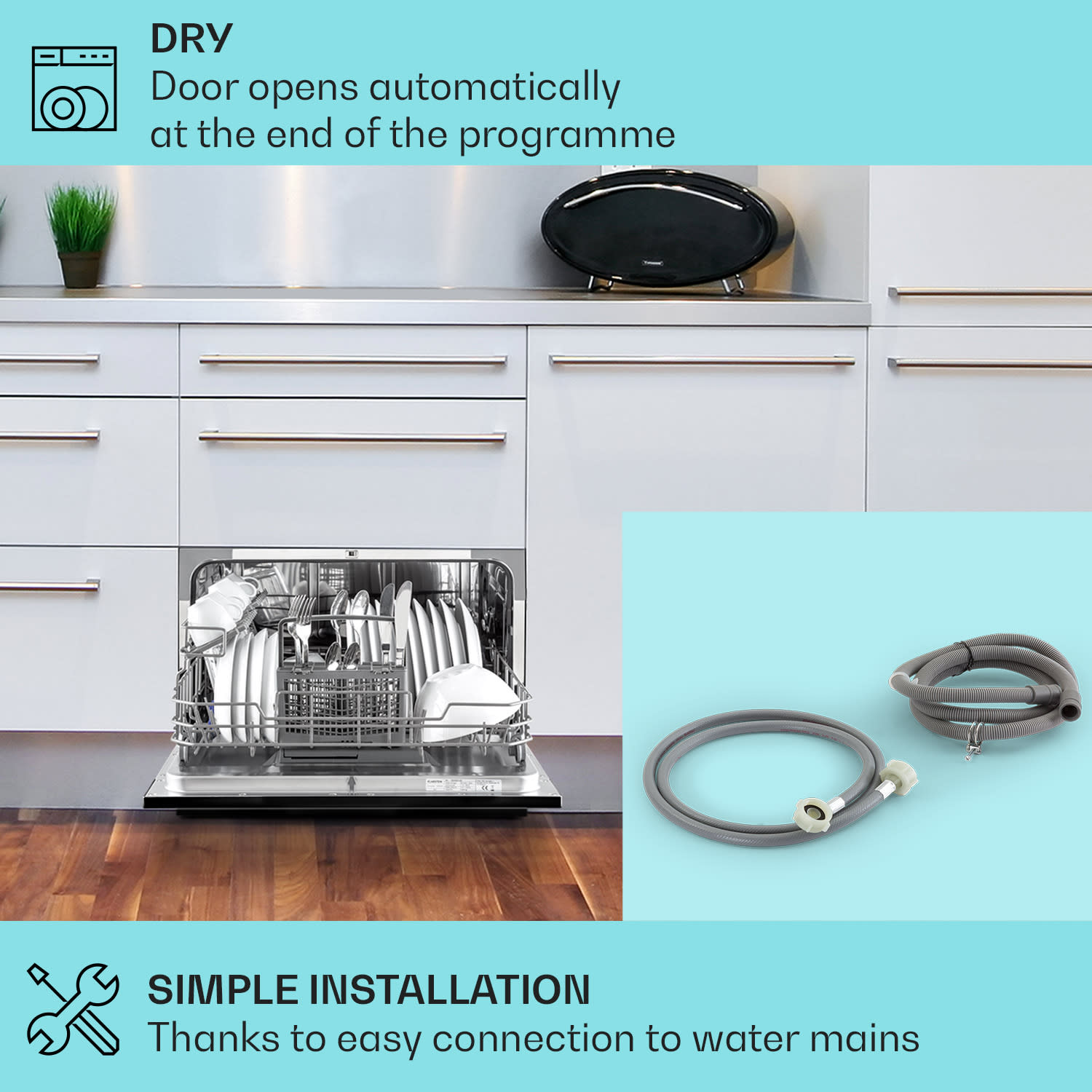 Klarstein Havasia UV 8, umývačka riadu, 1620 W, UV-svetlo, voľne stojaca/na zabudovanie – Obrázok 3