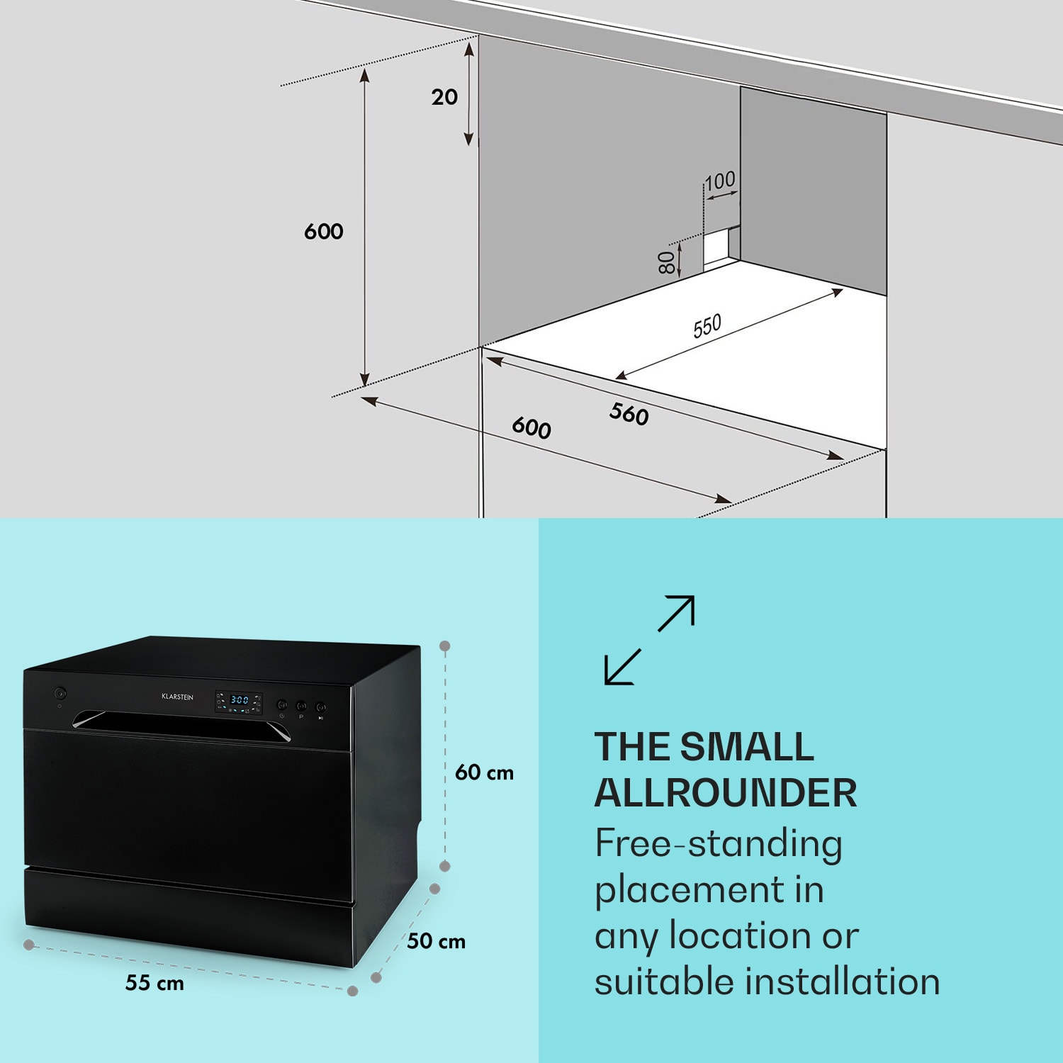 Klarstein Havasia UV 8, umývačka riadu, 1620 W, UV-svetlo, voľne stojaca/na zabudovanie – Obrázok 4