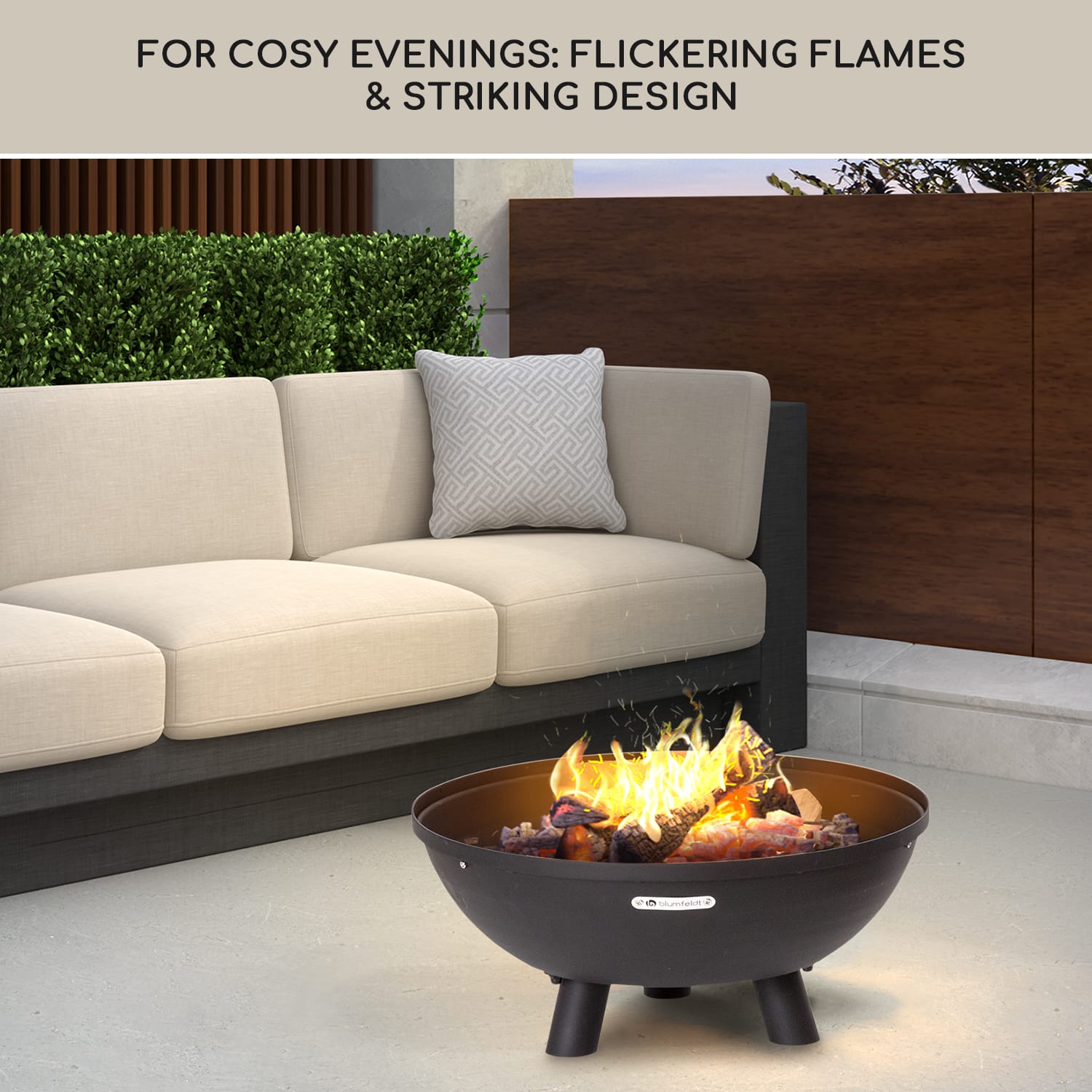 Blumfeldt Nantai, ohnisko s grilom a stolom 3 v 1, Ø 66 cm, grilovací rošt Ø 50 cm, oceľ, bambusová doska – Obrázok 5