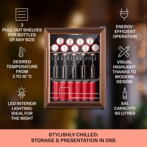 Klarstein Beersafe XL, chladnička, 60 l, 2 police, dvojitá izolácia panoramatických dvierok, nehrdzavejúca oceľ