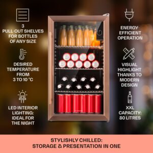 Klarstein Beersafe XXL, chladnička, 80 l, 3 police, energet. trieda E, panoramatické sklenené dvierka