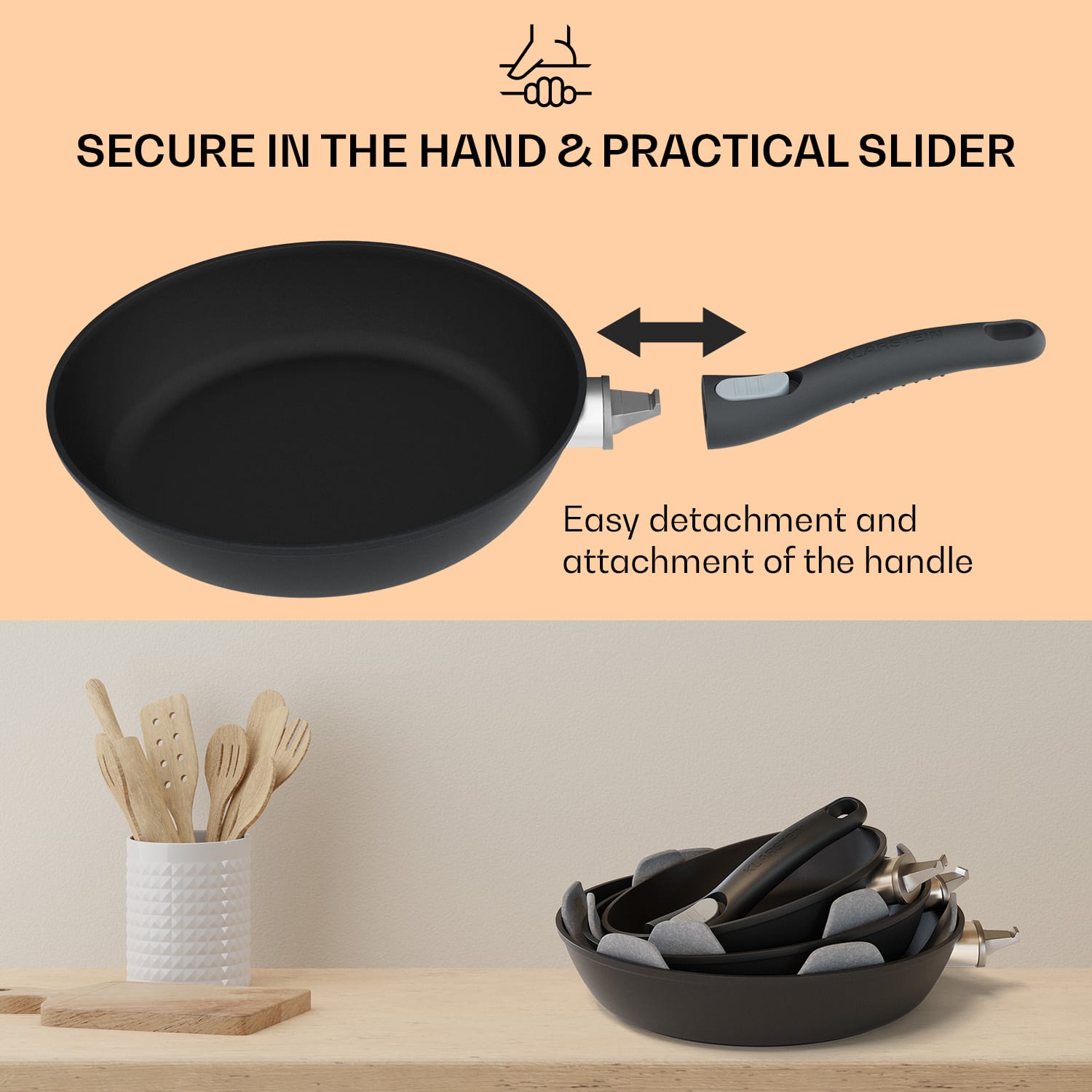 Klarstein Noto Endurance, set panvíc, kovaný hliník, 3 veľkosti, 2 plstené chrániče – Obrázok 3