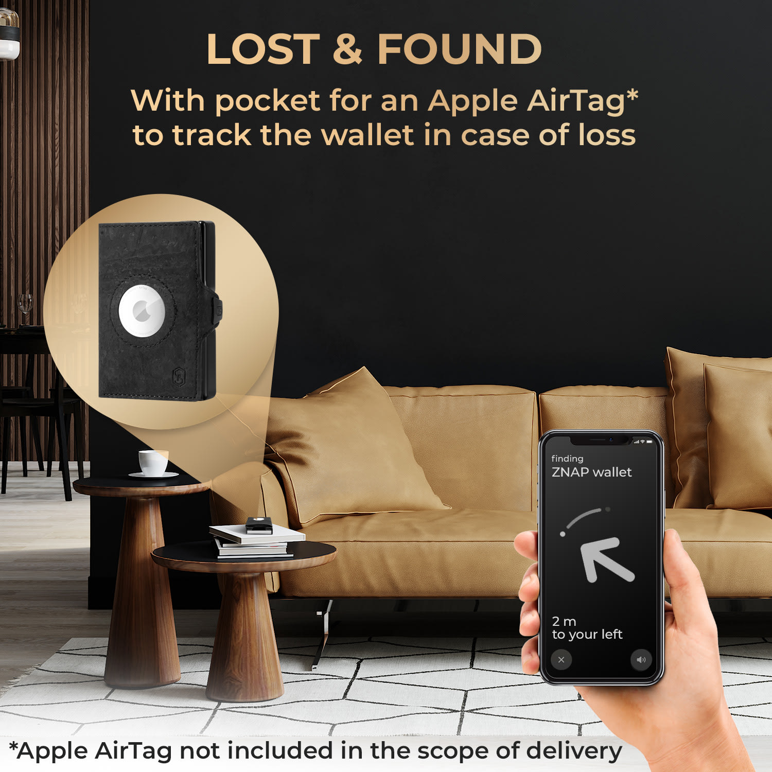 Slimpuro ZNAP Airtag Wallet, 8 kariet, priehradka na mince, 8,9 x 1,5 x 6,3 cm (Š x V x H), ochrana RFID – Obrázok 2
