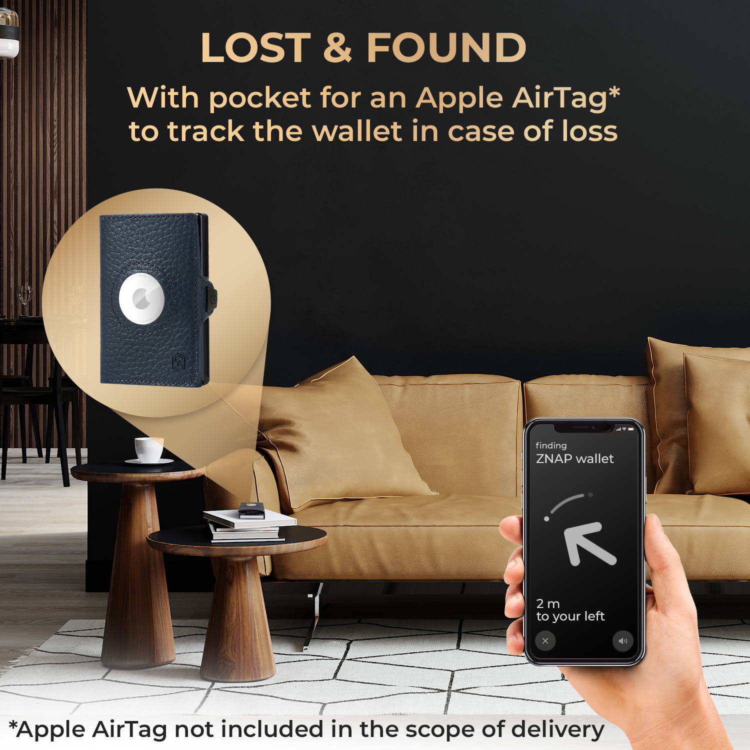 Slimpuro ZNAP Airtag Wallet, 8 kariet, priehradka na mince, 8,9 x 1,5 x 6,3 cm (Š x V x H), ochrana RFID – Obrázok 2