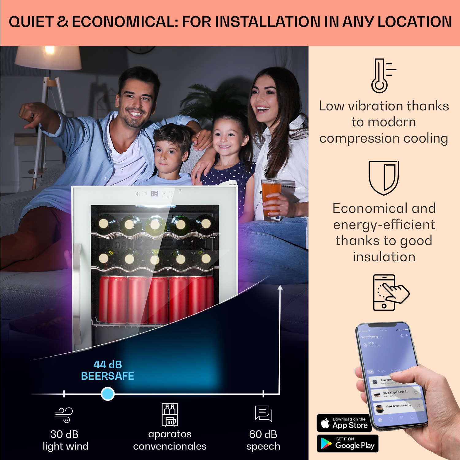 Klarstein Coachella 60, Smart, chladnička, 60 l, funkcia WiFi, podsvietenie. – Obrázok 2