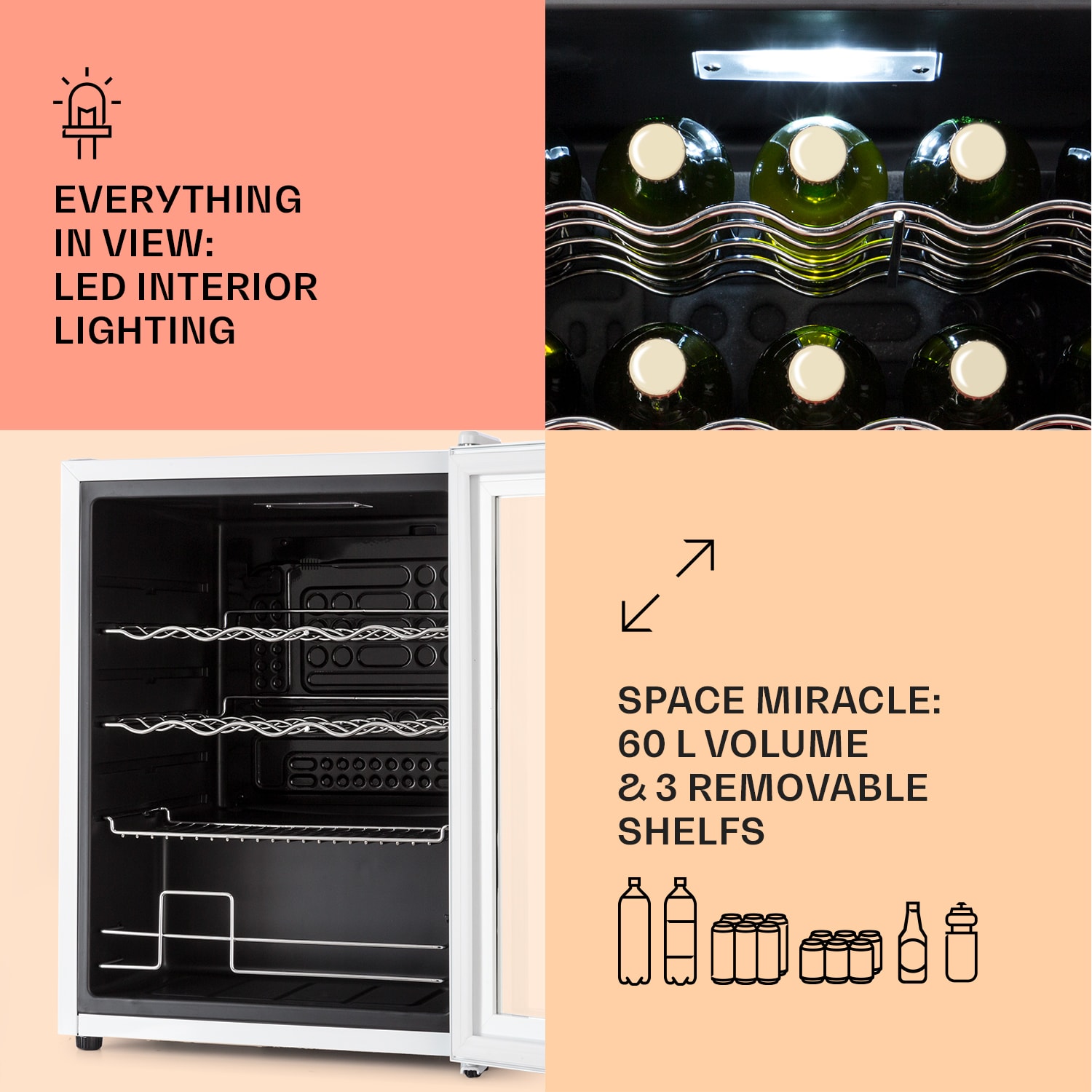 Klarstein Coachella 60, Smart, chladnička, 60 l, funkcia WiFi, podsvietenie. – Obrázok 3