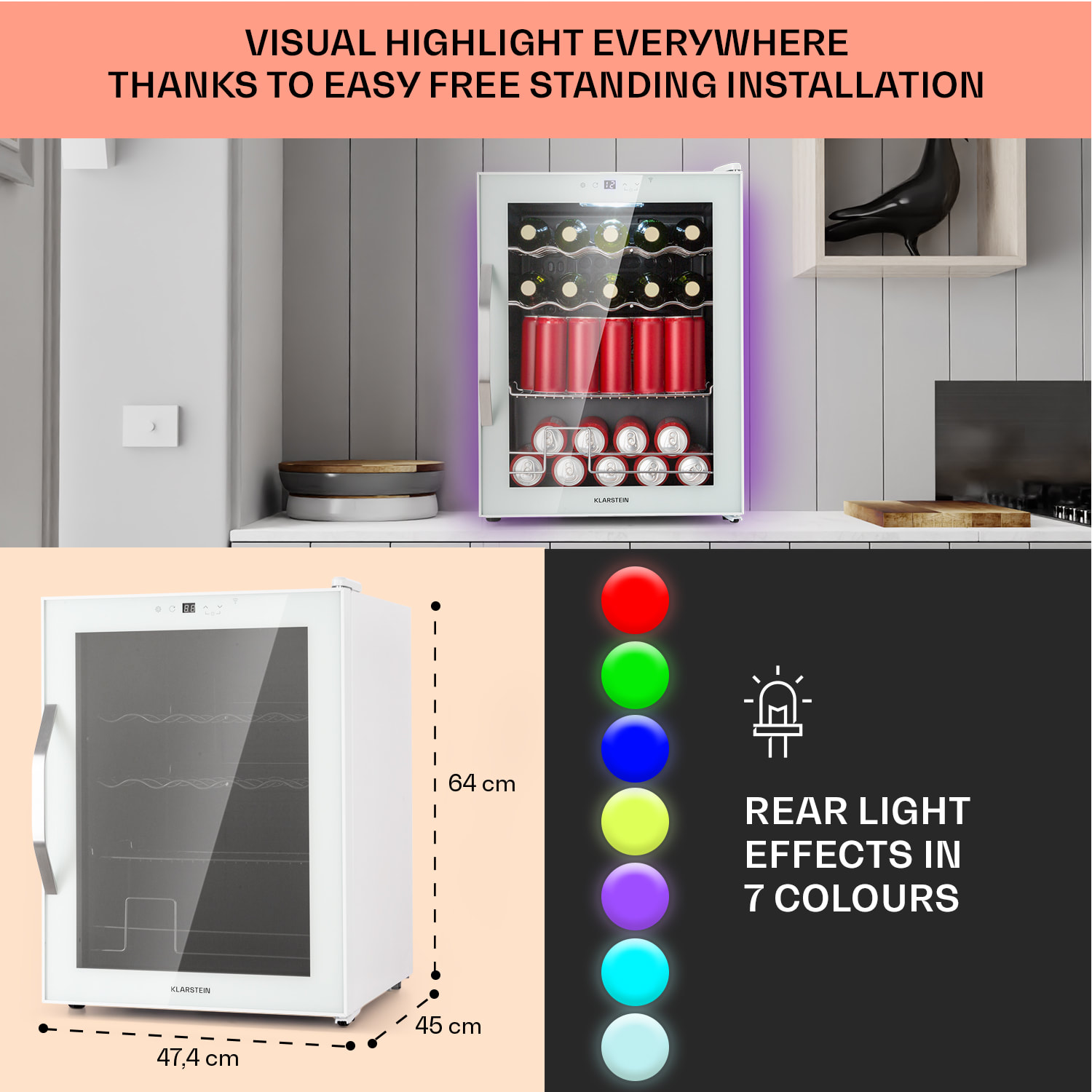 Klarstein Coachella 60, Smart, chladnička, 60 l, funkcia WiFi, podsvietenie. – Obrázok 5
