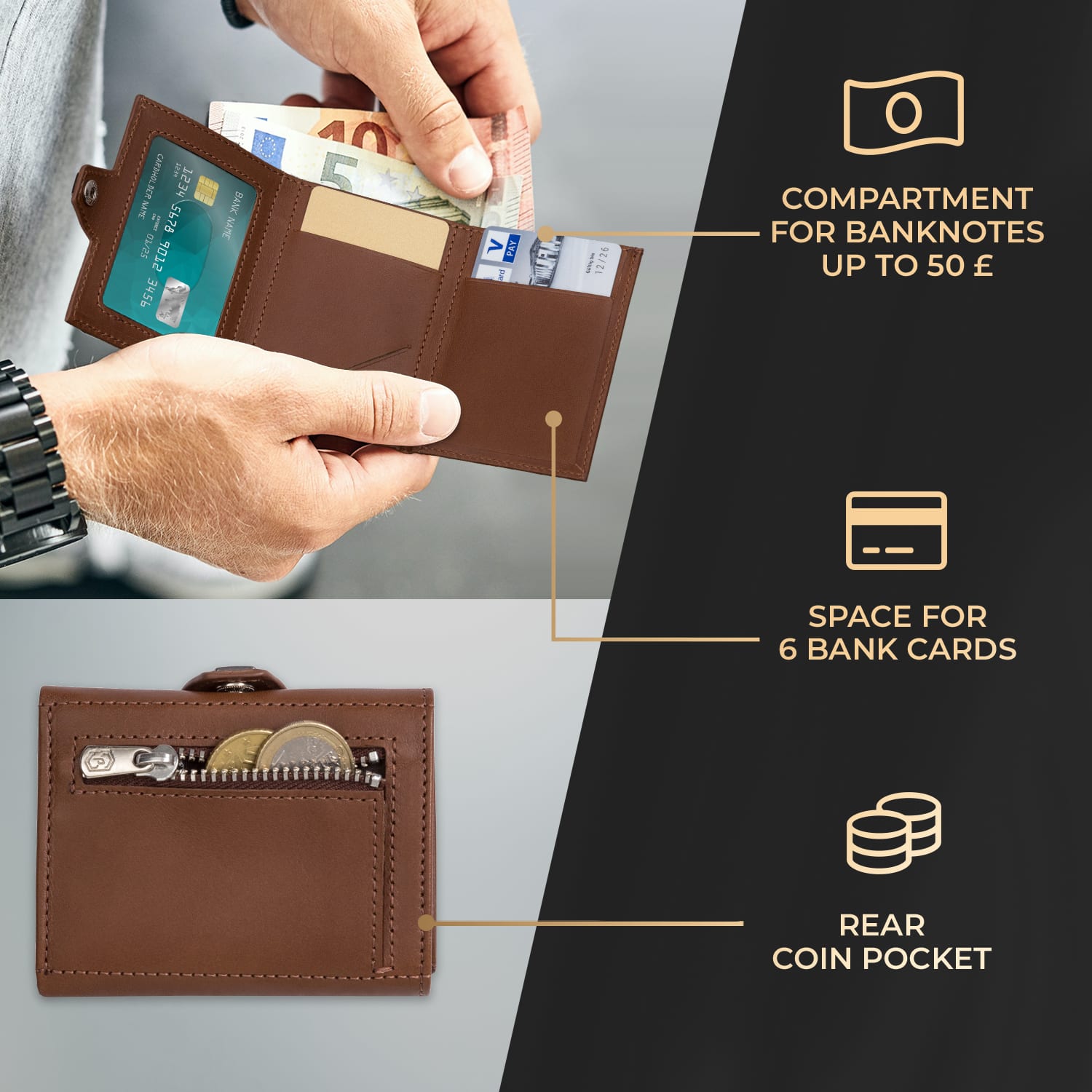Slimpuro TRYO Trifold Airtag Wallet, 12 kariet, vrecko na mince, 9,2 x 2,2 x 7,5 cm (Š x V x H), ochrana RFID