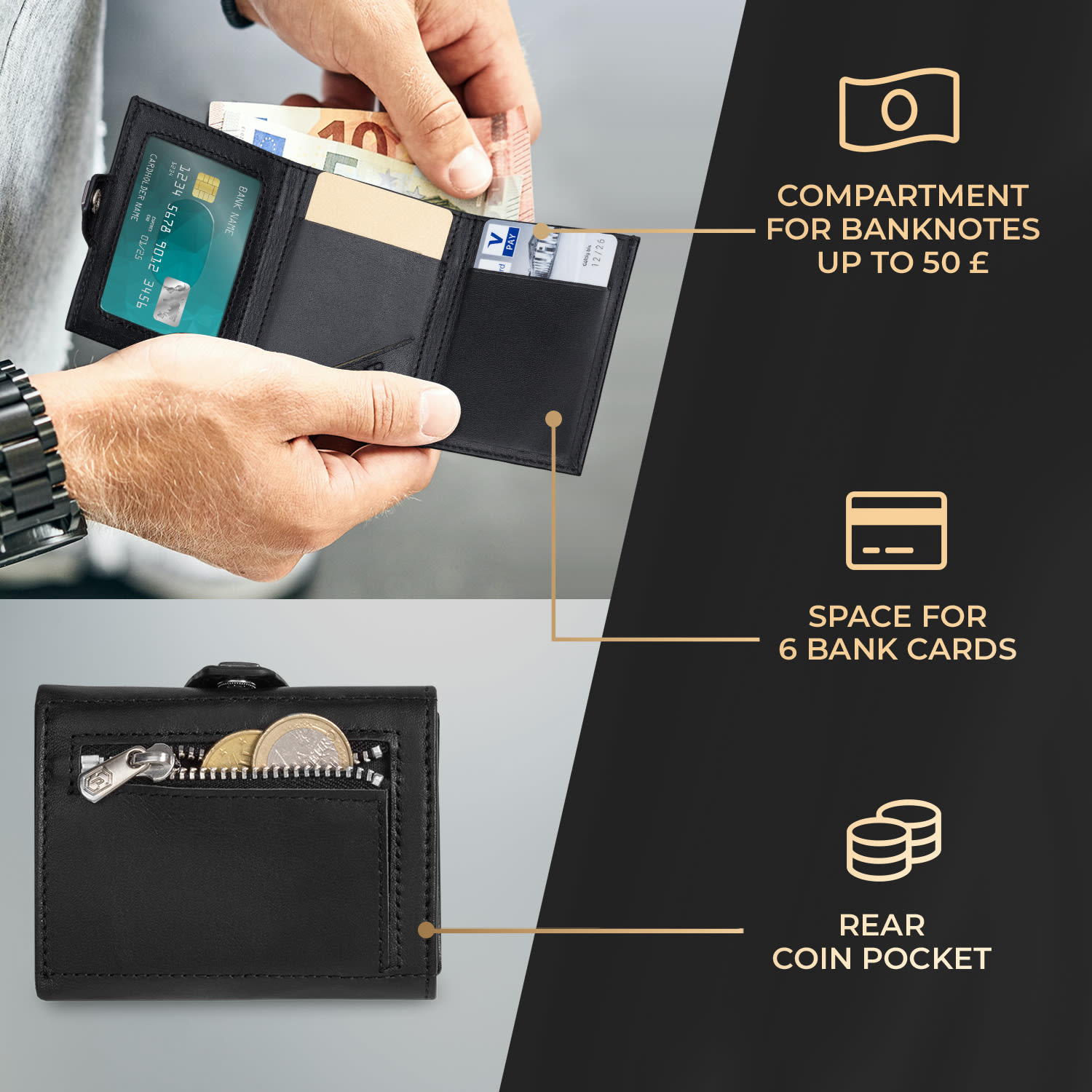 Slimpuro TRYO Trifold Airtag Wallet, 12 kariet, vrecko na mince, 9,2 x 2,2 x 7,5 cm (Š x V x H), ochrana RFID
