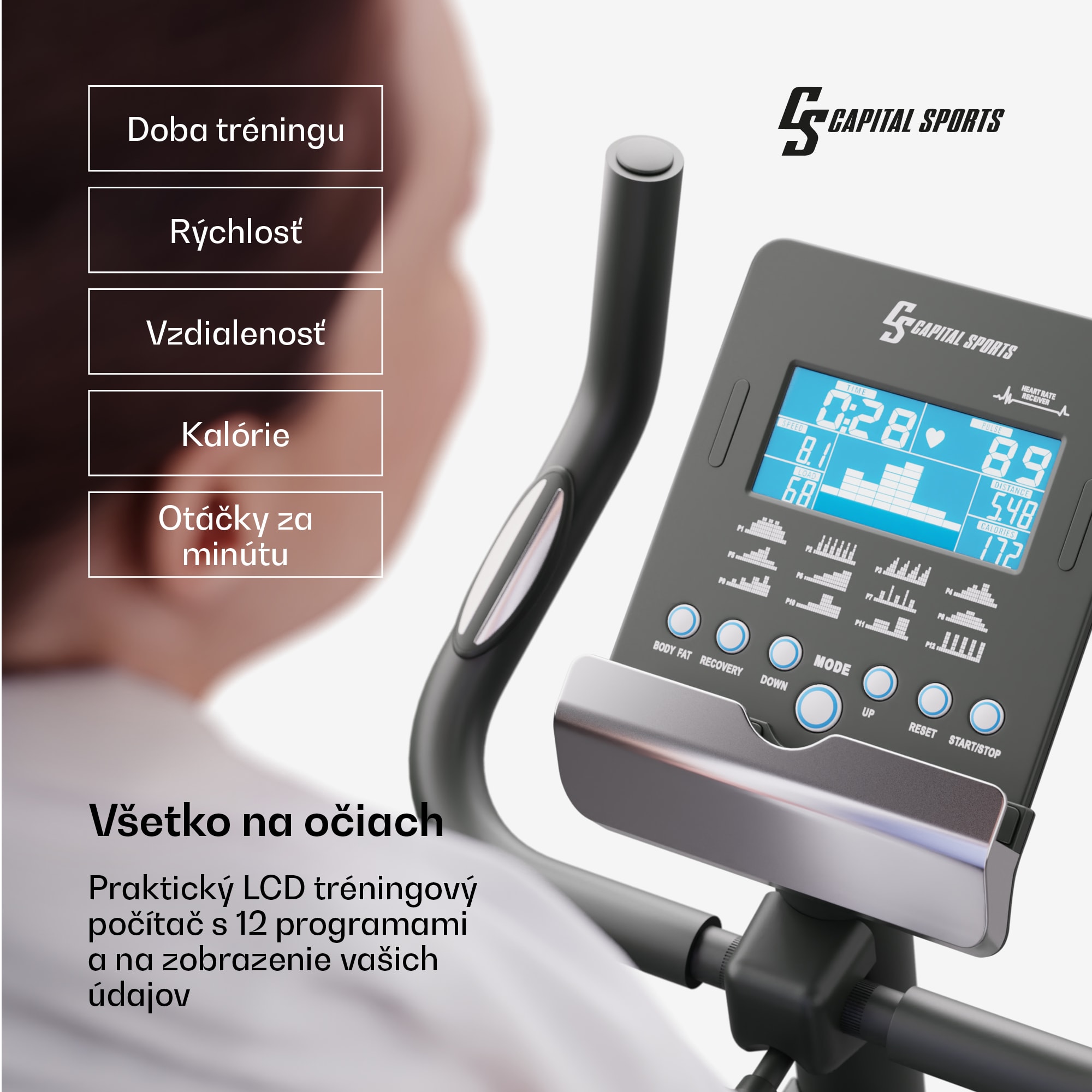 Capital Sports Helios Cardiobike, domáci rotoped, stacionárny bicykel, cyklotrenažér, Bluetooth, aplikácia, 32-úrovňový magnetický odpor – Obrázok 4
