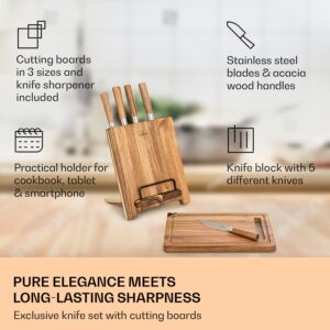 Klarstein Komaki, sada nožov, 8-dielna, 5 nožov, 3 dosky na krájanie, držiak na ostrenie nožov