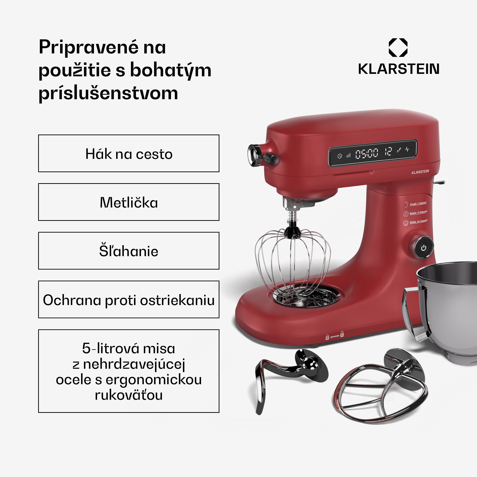 Klarstein Chiara kuchynský robot, 1600 W, 12 nastavení, misa z nehrdzavejúcej ocele, LCD displej, vrátane príslušenstva – Obrázok 5