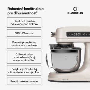 Klarstein Chiara kuchynský robot, 1600 W, 12 nastavení, misa z nehrdzavejúcej ocele, LCD displej, vrátane príslušenstva