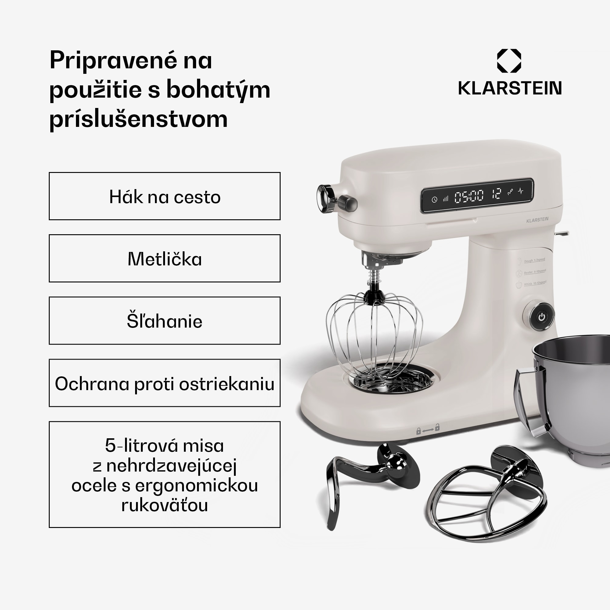 Klarstein Chiara kuchynský robot, 1600 W, 12 nastavení, misa z nehrdzavejúcej ocele, LCD displej, vrátane príslušenstva – Obrázok 5