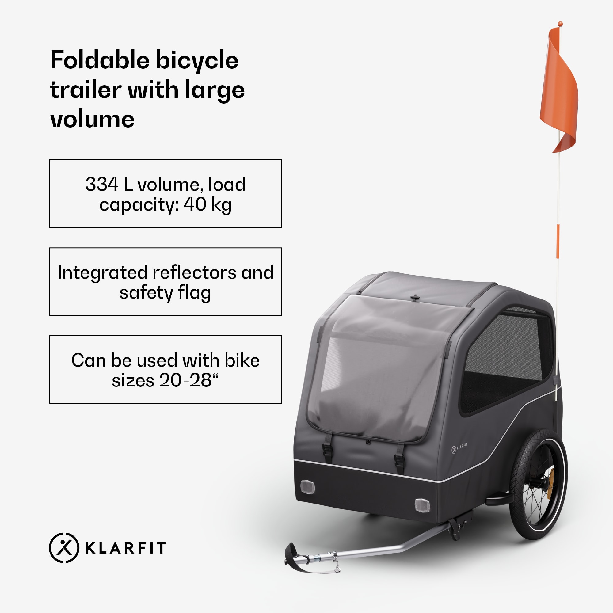 KLARFIT Goldie Home, príves na bicykel, 334 l, max. 40 kg, skladací, odolný voči poveternostným vplyvom