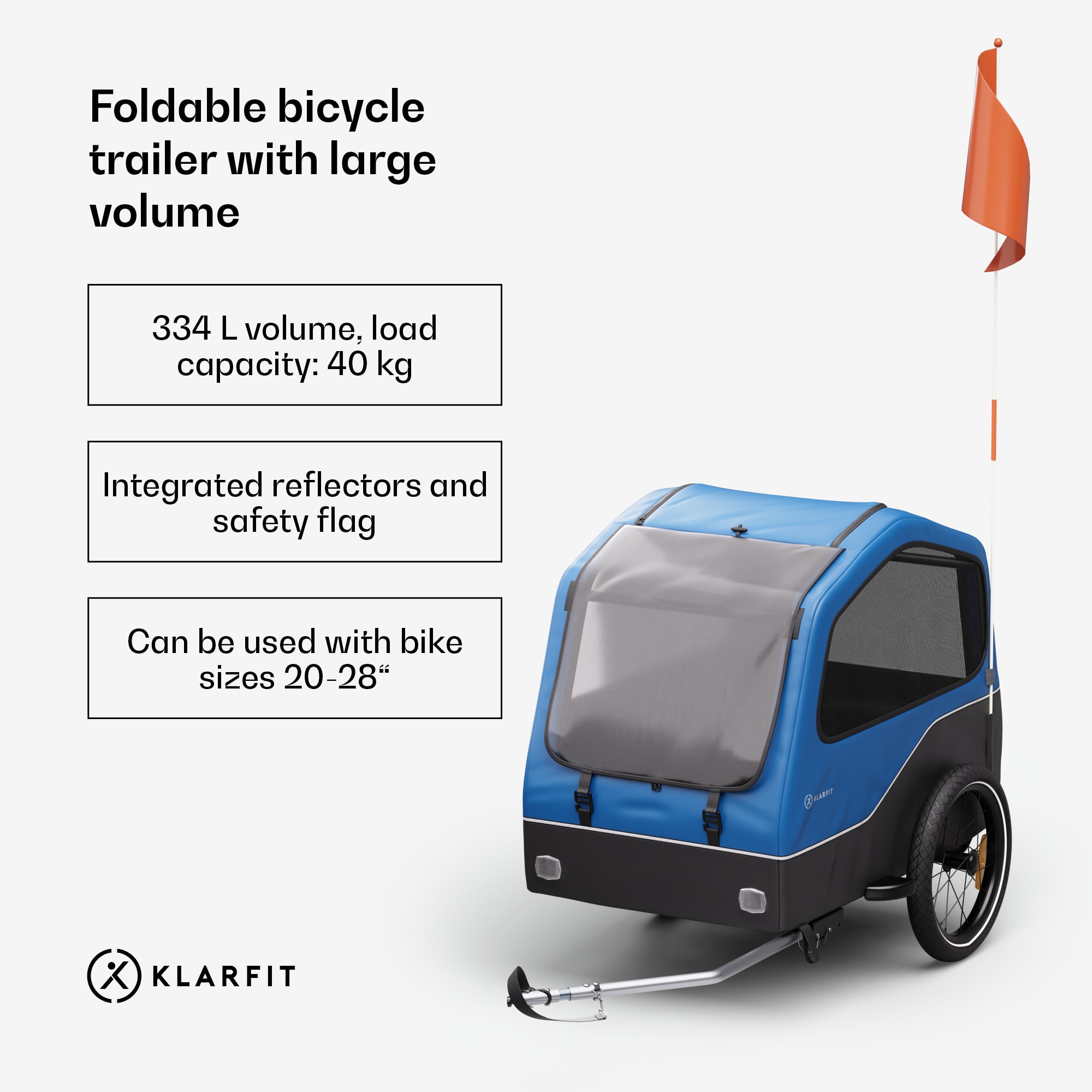 KLARFIT Goldie Home, príves na bicykel, 334 l, max. 40 kg, skladací, odolný voči poveternostným vplyvom