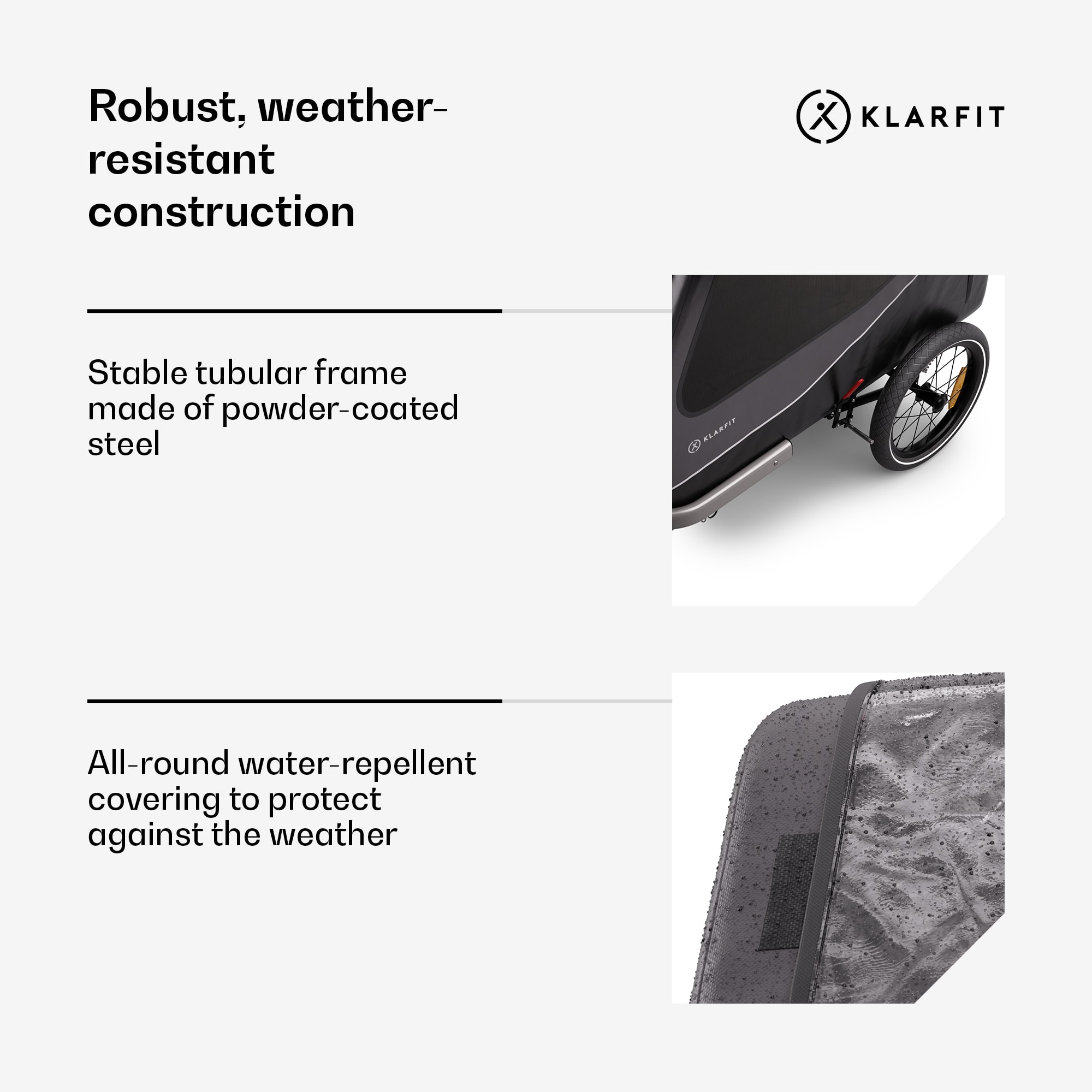 KLARFIT Goldie Buggy, príves na bicykel, 324 l, max. 40 kg, skladací, odolný voči poveternostným vplyvom – Obrázok 4