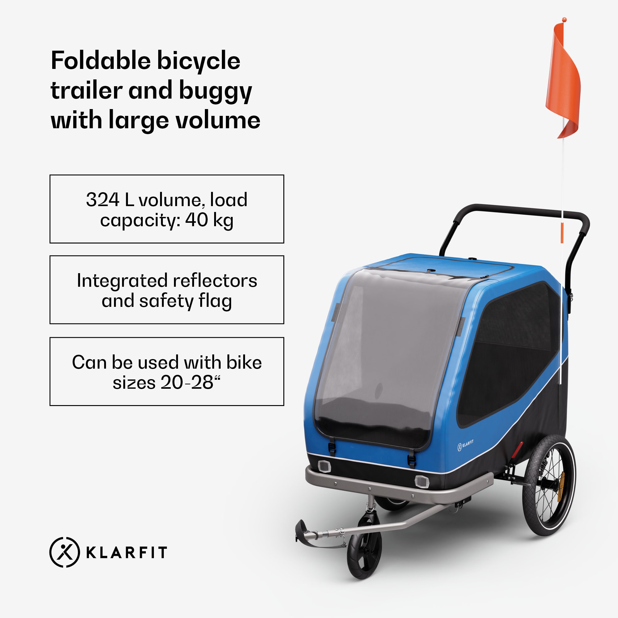 KLARFIT Goldie Buggy, príves na bicykel, 324 l, max. 40 kg, skladací, odolný voči poveternostným vplyvom