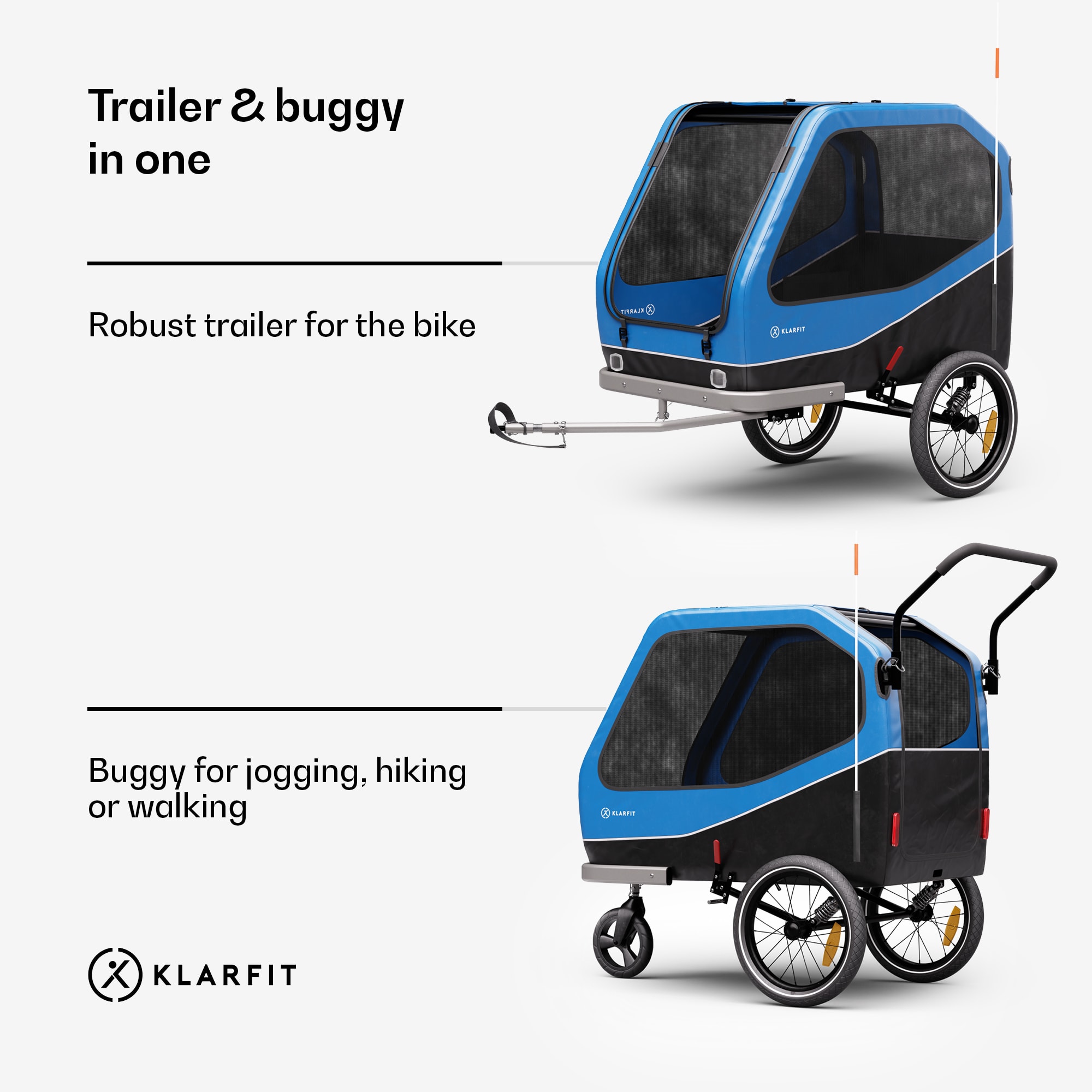 KLARFIT Goldie Buggy, príves na bicykel, 324 l, max. 40 kg, skladací, odolný voči poveternostným vplyvom – Obrázok 2