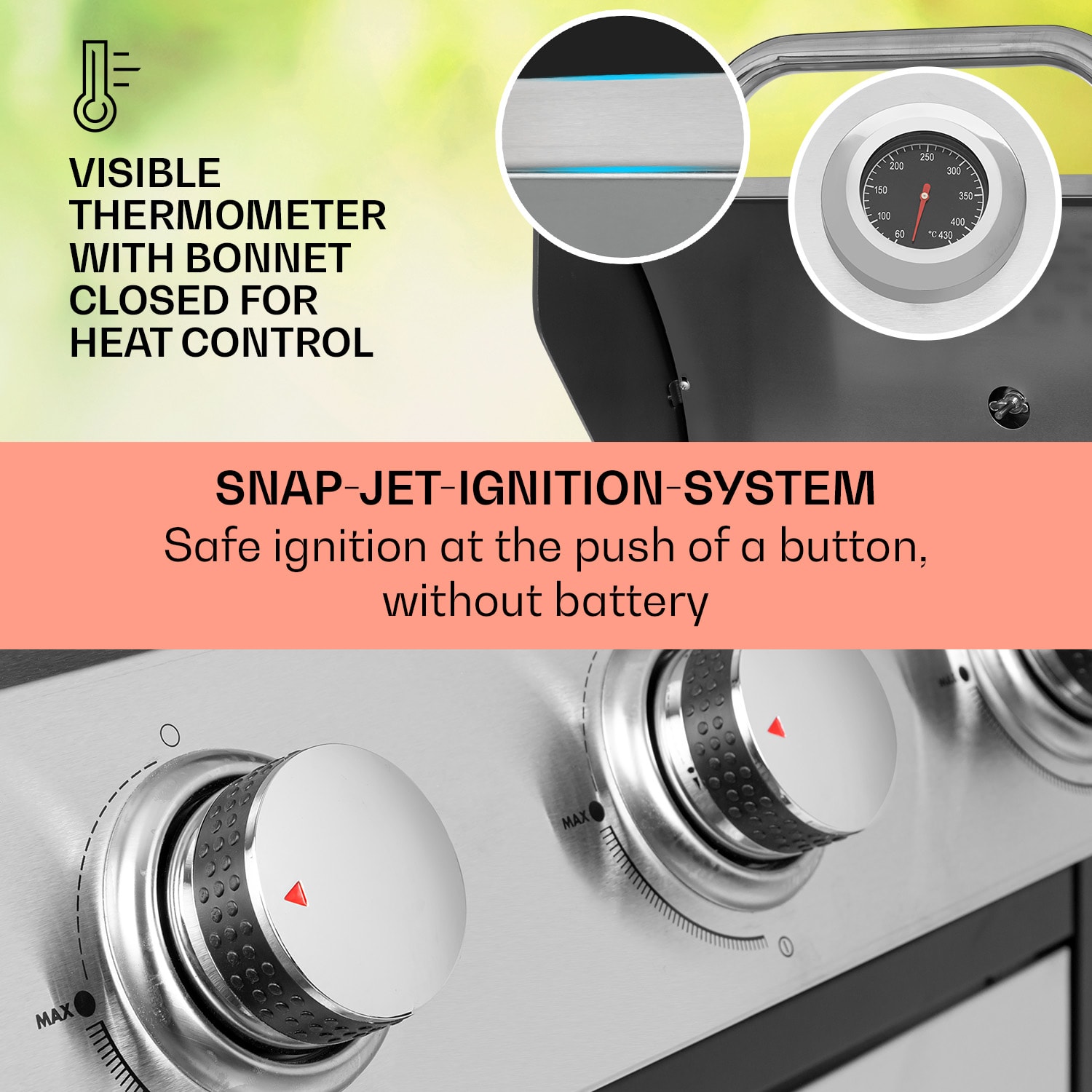 Klarstein Tomahawk, plynový gril, 3 x 3,6 kW horák, 60 x 43,5 cm, gril z nehrdzavejúcej ocele – Obrázok 3