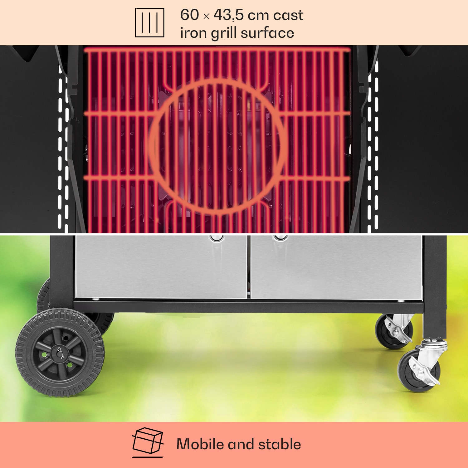 Klarstein Tomahawk, plynový gril, 3 x 3,6 kW horák, 60 x 43,5 cm, gril z nehrdzavejúcej ocele – Obrázok 4