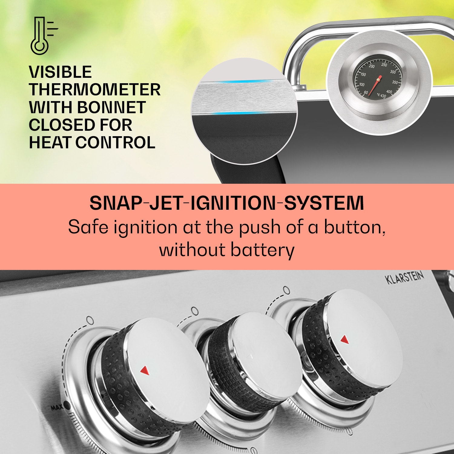 Klarstein Tomahawk 3.1 S, plynový gril, 3x3,6kW horák + 2,7 kW bočný horák, 60x45cm, gril, nehrdzavejúca oceľ – Obrázok 3