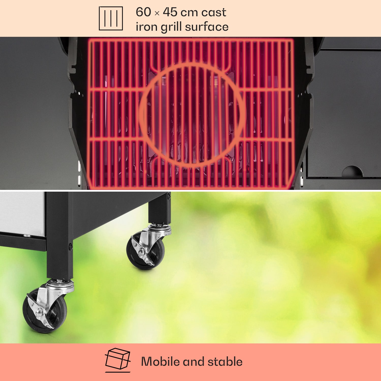 Klarstein Tomahawk 3.1 S, plynový gril, 3x3,6kW horák + 2,7 kW bočný horák, 60x45cm, gril, nehrdzavejúca oceľ – Obrázok 4