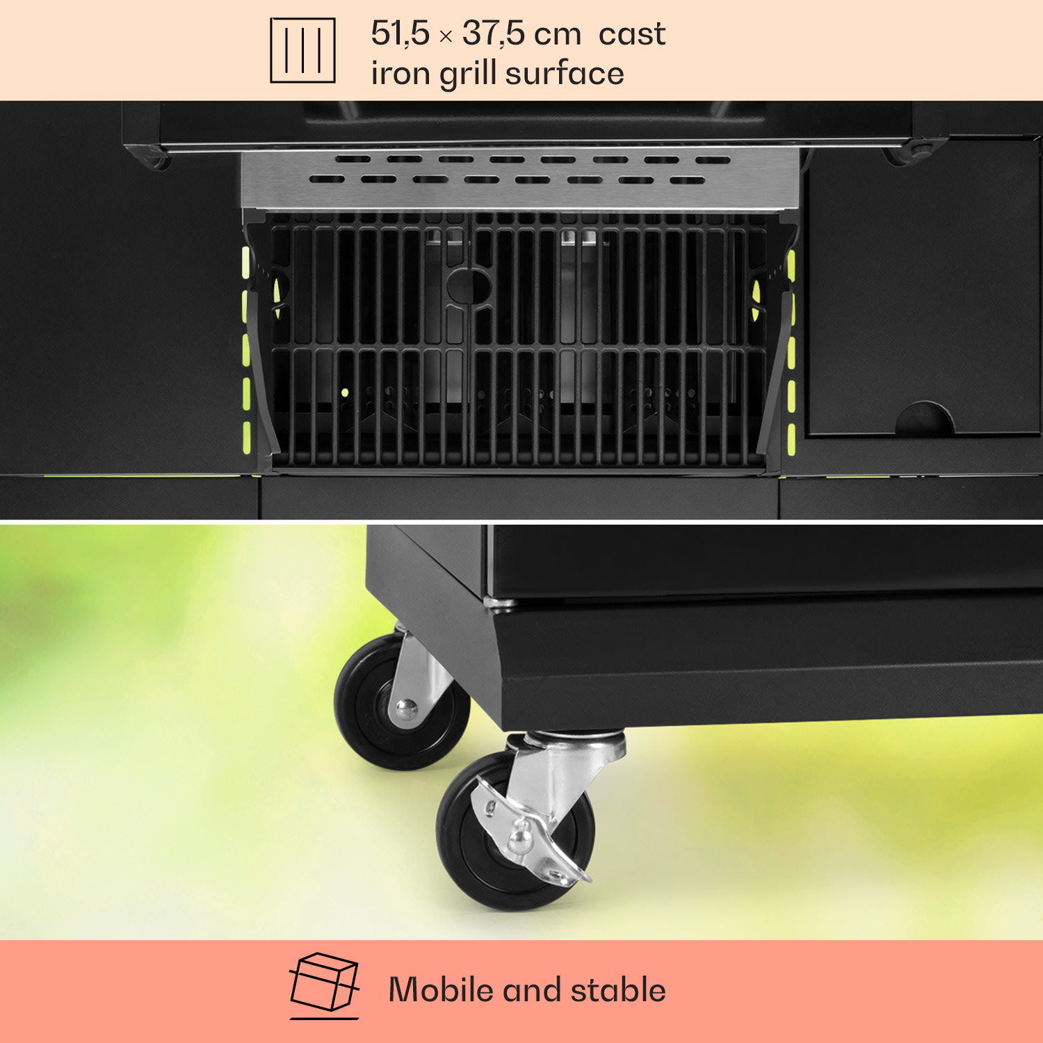 Klarstein Valdosta 3.1, plynový gril, 3 x 2,8 kW + 2,5 kW horák. nehrdzavejúca oceľ, mobilný – Obrázok 4