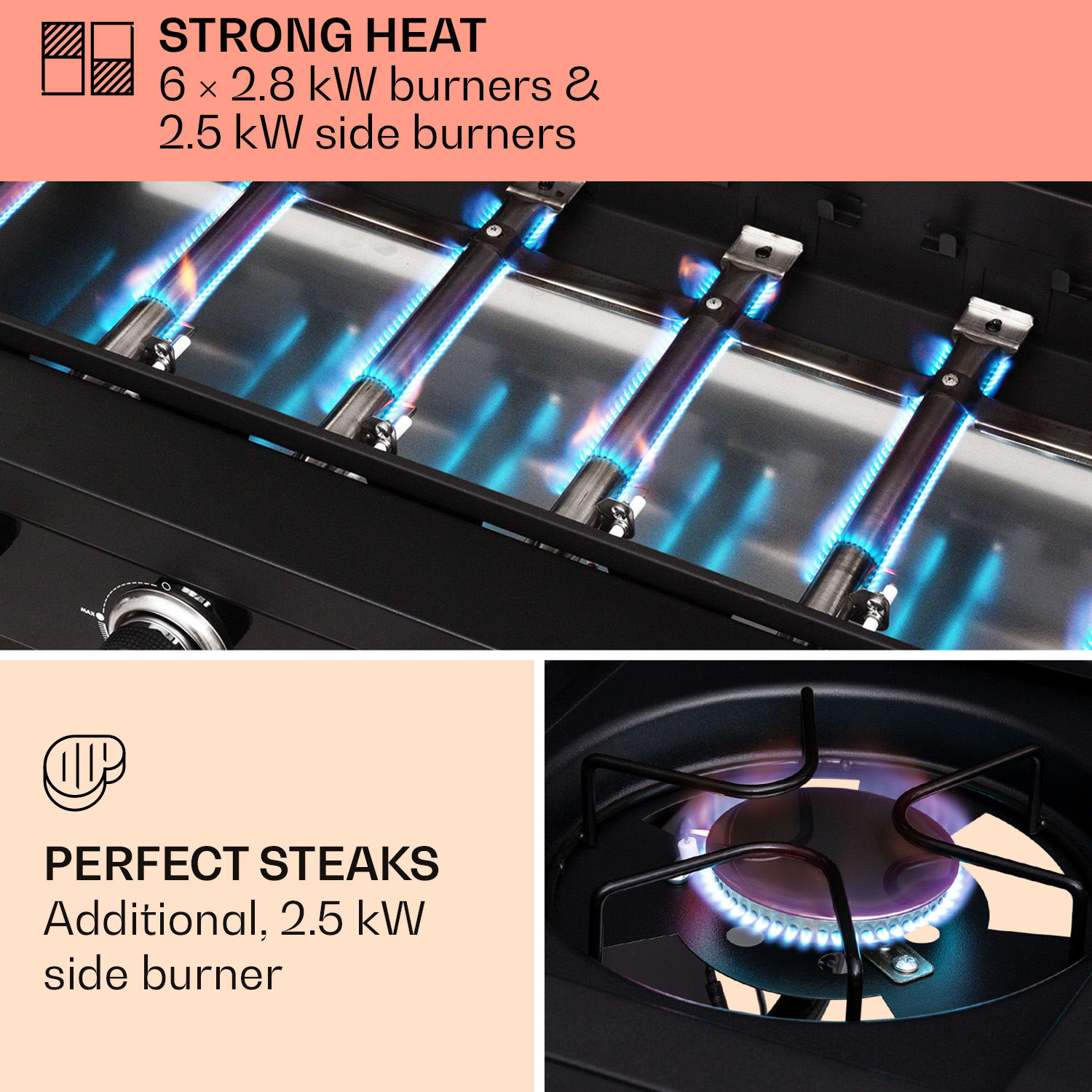 Klarstein Valdosta 6.1, plynový gril, 6+1 horákov, celkový výkon 19,3 kW – Obrázok 2